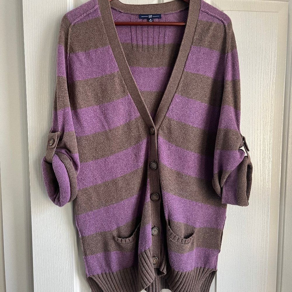 GAP Purple and Brown Striped Cardigan - Picture 4 of 12